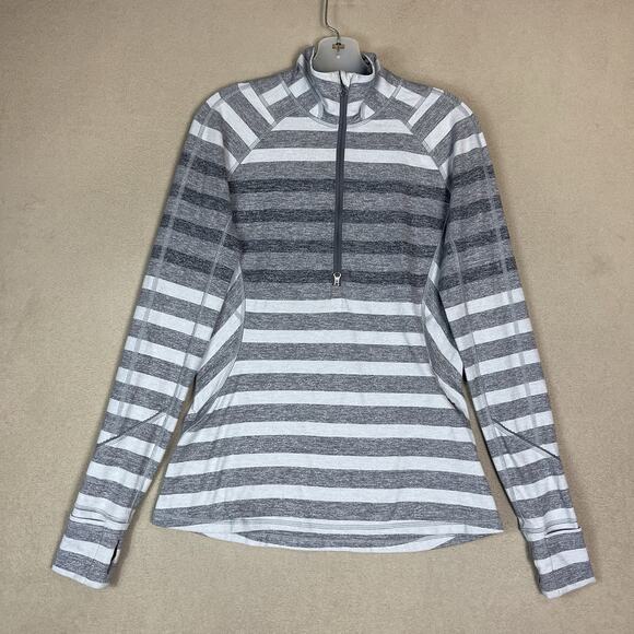Lululemon Pullover Womens 8 Gray Striped Race Your Pace 1/2 Zip Long Sleeve Top - Picture 1 of 10